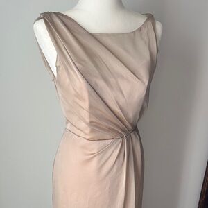 Elegant Sheer Taupe Prom Dress - Sleeveless Draped Gown